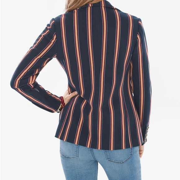 CHICOS navy blue Striped Twill Ponte Blazer - Picture 15 of 16